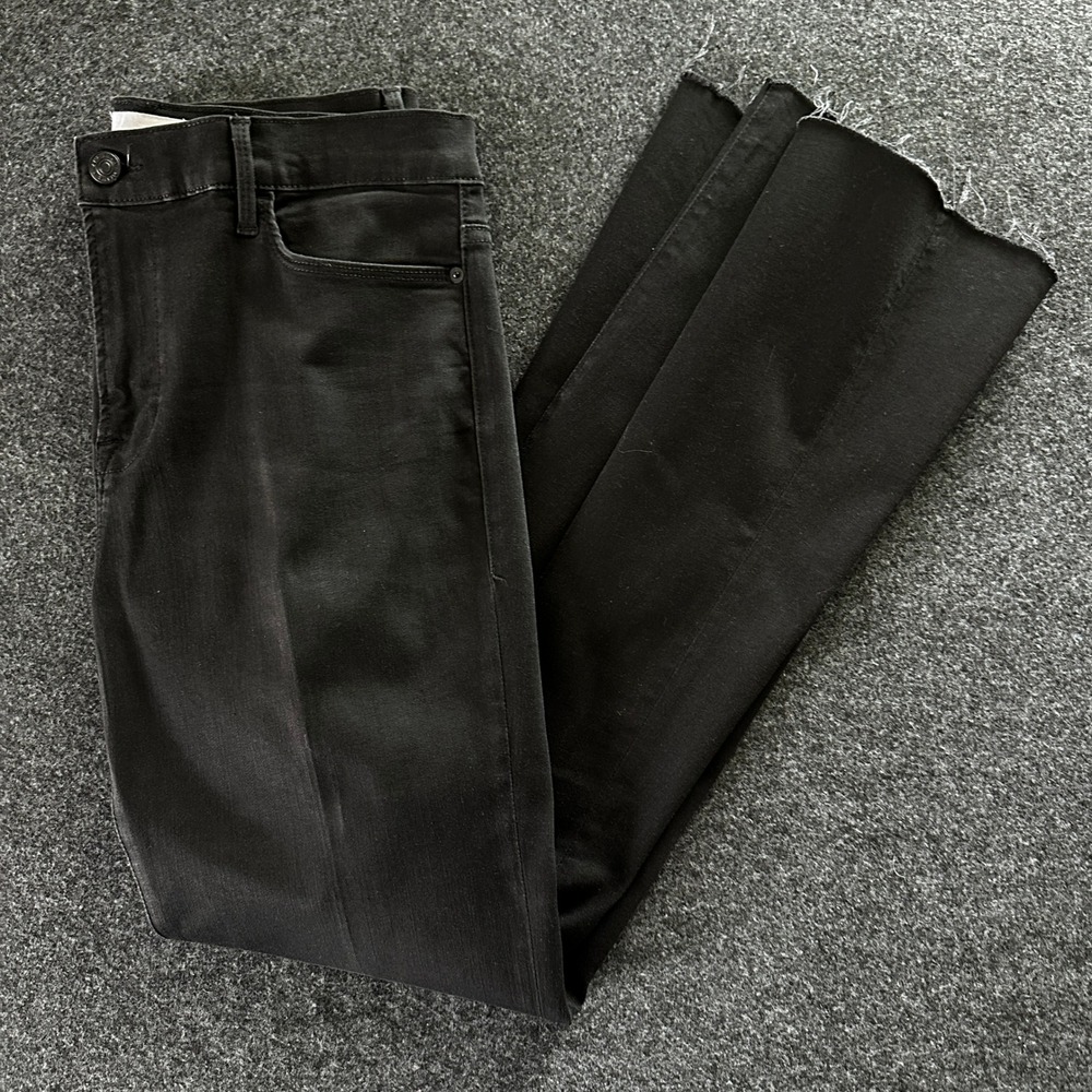 FRAME Le Easy Flare Black Finn Raw Hem Jeans Womens 32 High Rise Stretch